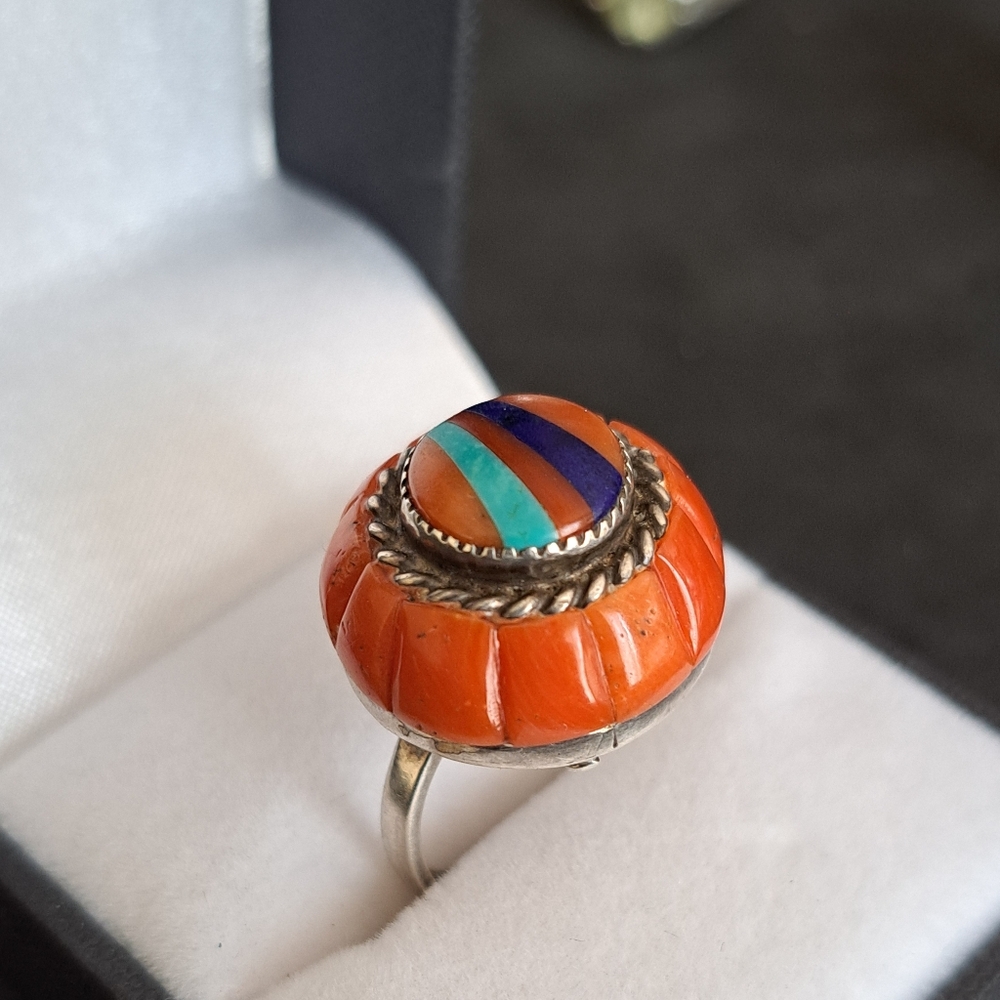 *SOLD*Authentic Vintage Lee & Mary Weebothee Zuni- Coral, Turquoise and Azurite